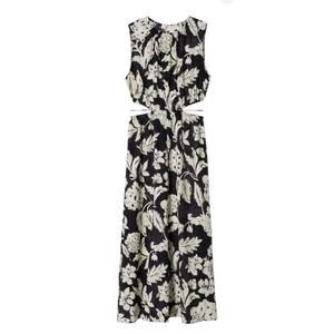 MNG Willow Floral Maxi Dress Side Cut Out Size 4 (Small) Brown & Cream NWOT